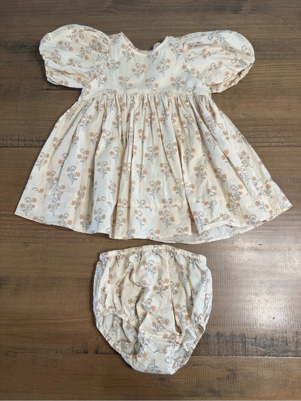 Noralee Cream Floral Puff-Sleeve Dress w/ Bloomers - 2t